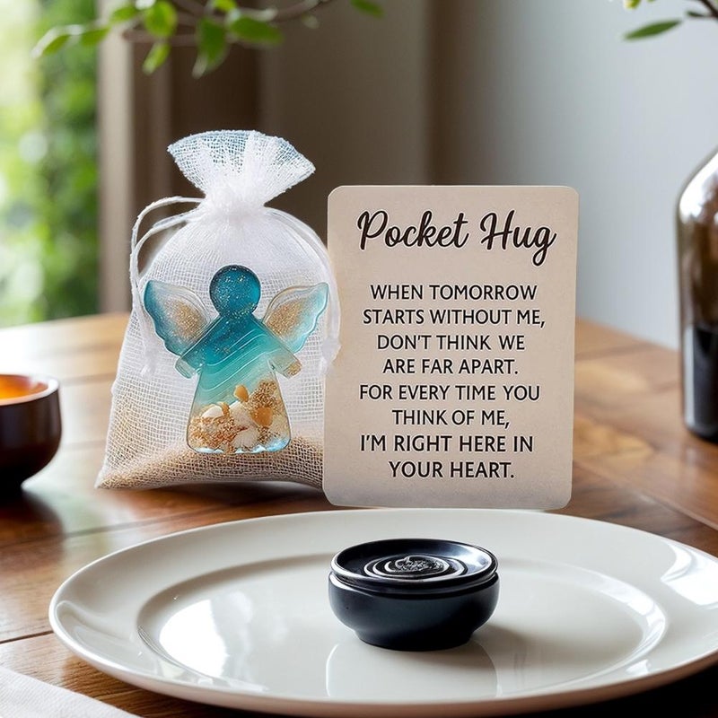 Angel Pocket Hug in Memory of The Dead, Handmade  Soothing Shells Ocean and Sand Desig Pocket Hug Token with Card&White Mesh Bags, Resin Angel Keepsake Sympathy Gift - Image 2